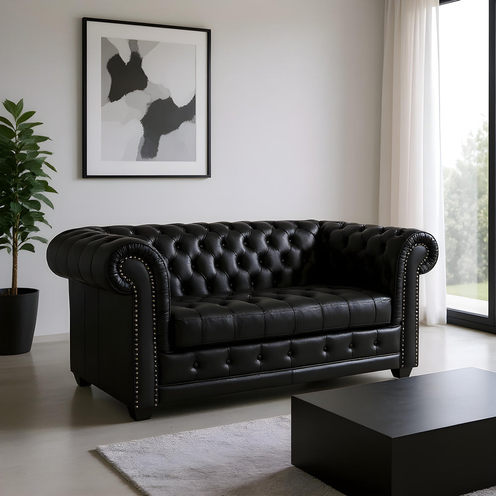 Manchester Chesterfield Leather Two Seater Sofa
